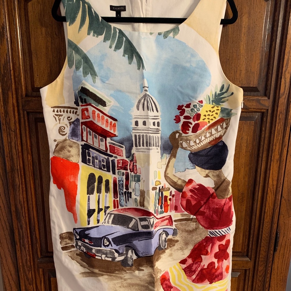 Talbots white Caribbean style shift dress.S-16 New - Picture 2 of 3
